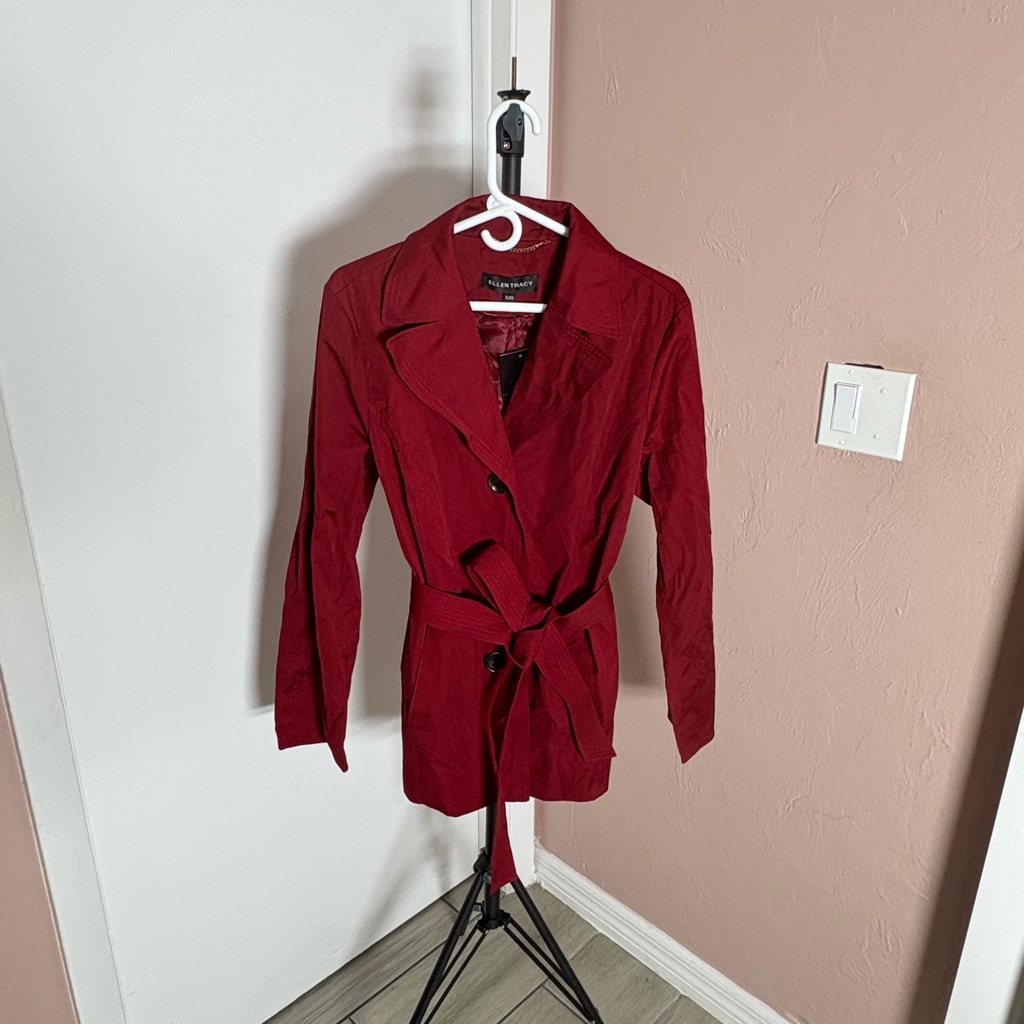 Ellen Tracy Trench Coats Nwt Brand New Size Xl Ruby Red